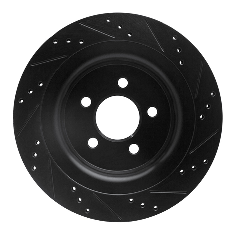 Ford Mustang Brake Rotor (1) - Rear Left - R1 Concepts - Drilled & Slotted - Black - `15-`23